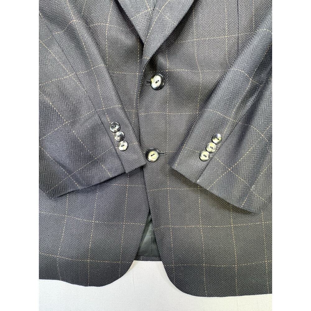 Bachrach Men’s Silk Black Blazer 42L Herringbone Weave Windowpane Check Pattern - Picture 7 of 10
